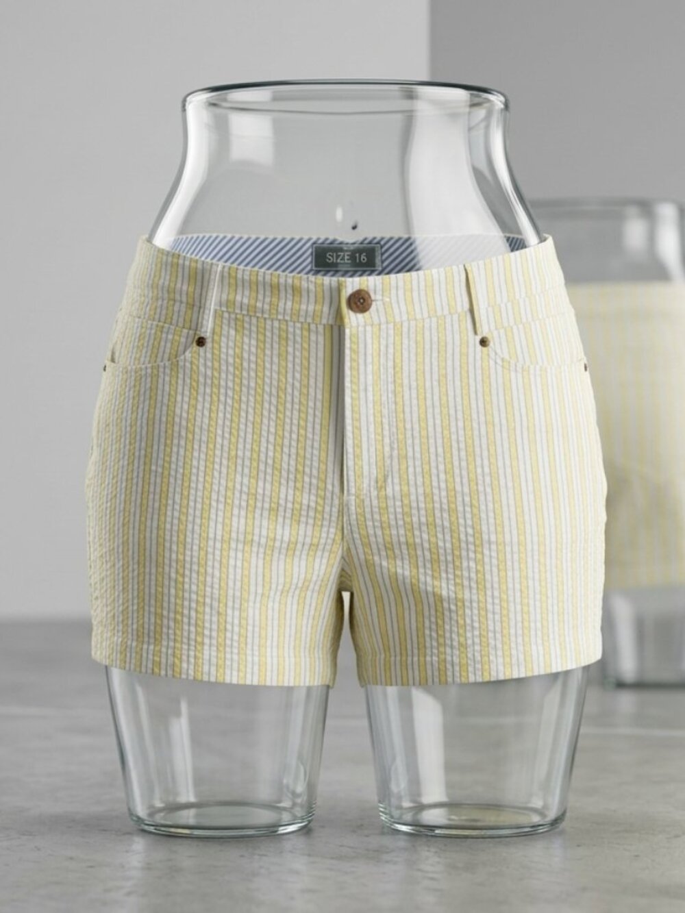 SPERRY Y2K Nautical Seersucker Mini Shorts Yellow Gray Stripe Women's Size 16